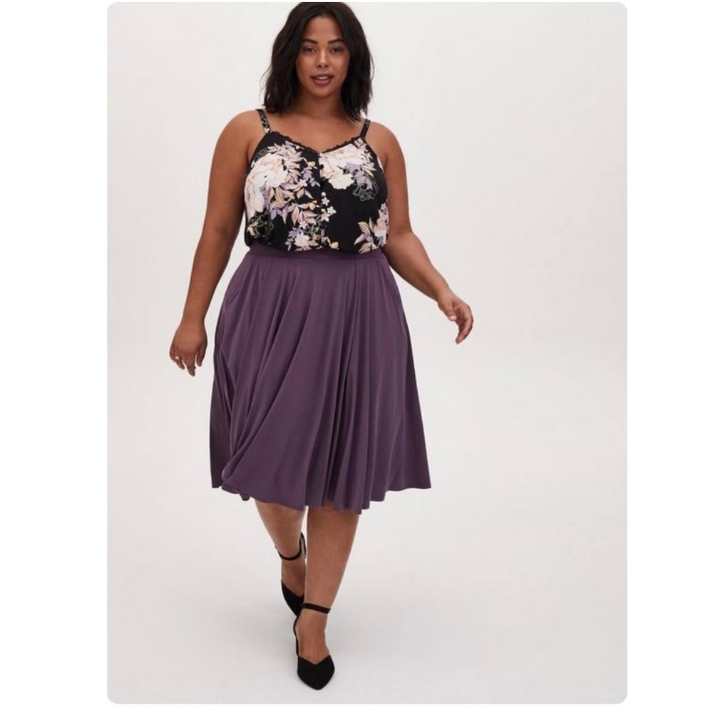 Torrid Lace Button-Front Swing Cami in Black Floral and Lavender